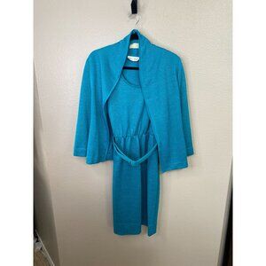 VTG Susan Howard California Dress Jacket Set Belted Mid Length Women Turquoise